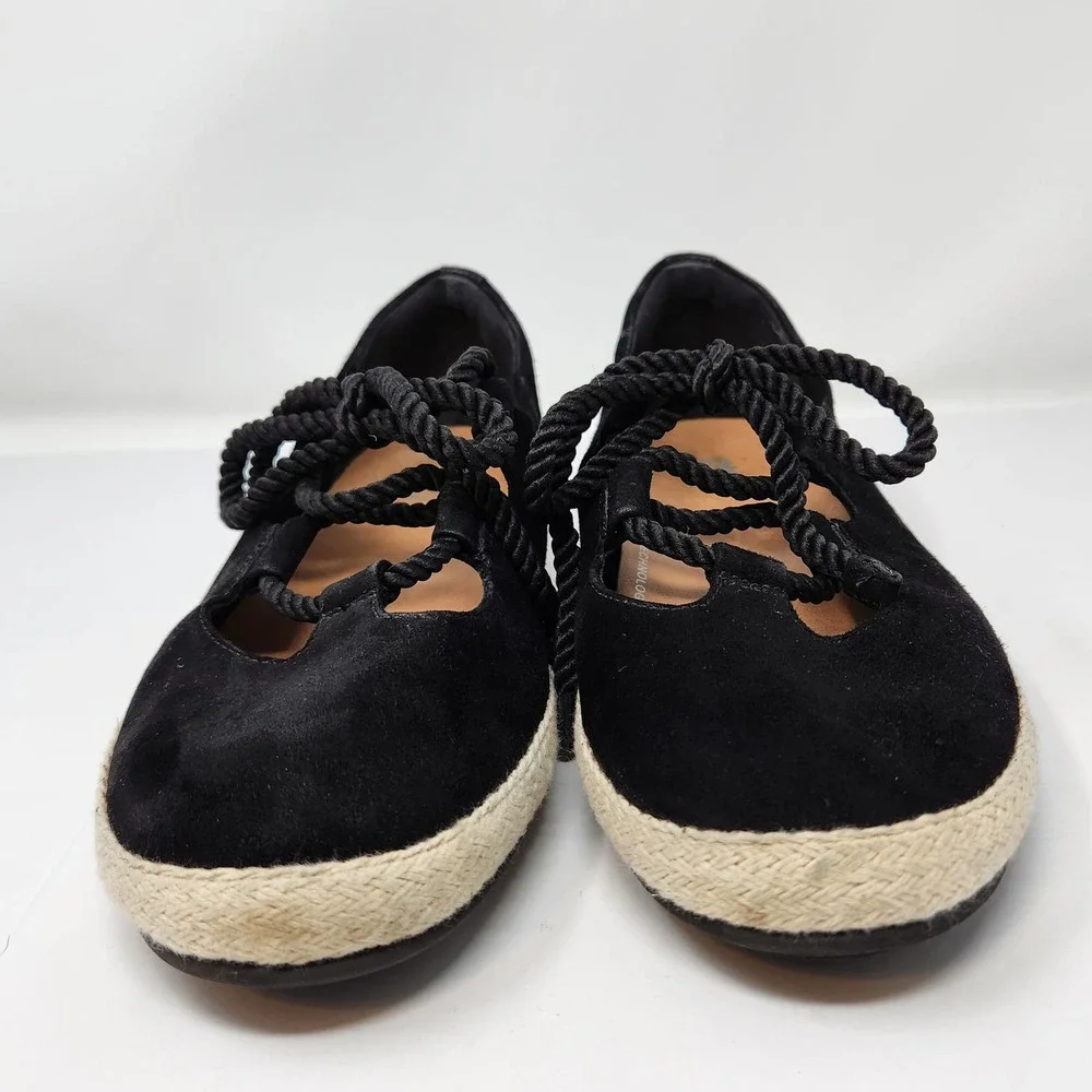 FitFlop Womens Fia Black Suede Lace Up Ballet Flats Size 7.5 Espadrille Comfort - Picture 4 of 9